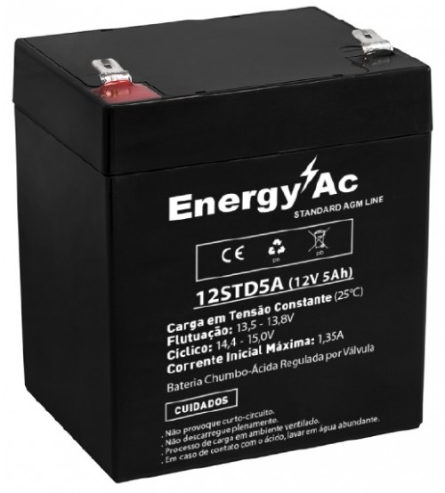 BATERIA - Energy AC - Standard AGM Line (A) - 12V 5Ah - 12STD5 Alarme